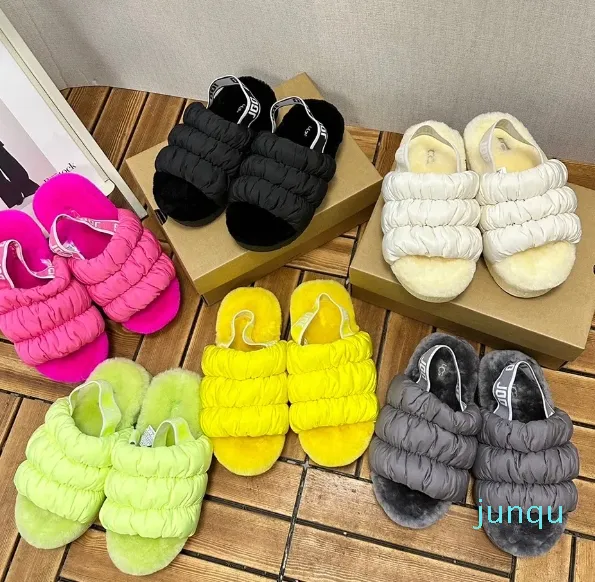 Nuevas sandalias de lana de marca para mujer Sandalias de lana de oto o e invierno Sandalia con plataforma Sandalia con letras superiores Abajo El