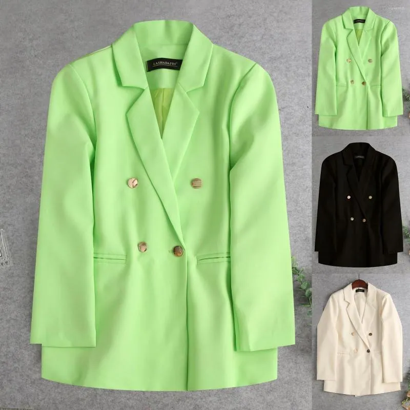 Chaquetas de mujer Chaqueta de traje verde caramelo para mujer Abrigo de otoño Longitud media Abrigos elegantes causales Invierno