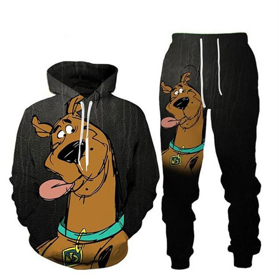 Hela-New Fashion Men Womens Cartoon Scooby Doo Sweatshirt Joggers Funny 3D Print Unisex Hoodies Pants J033163P
