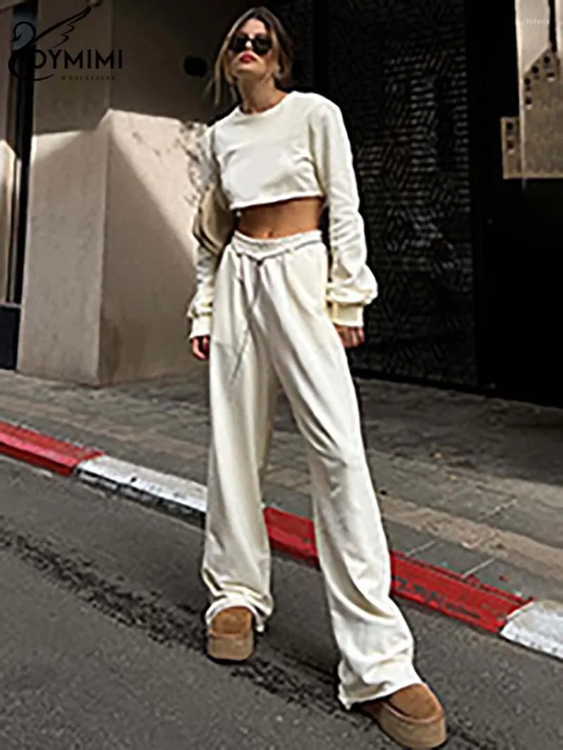 여자 2 피스 바지 오이 미미 패션 블랙 니트 여성 2 복장 세트 우아한 O- 넥 긴 소매 작물 탑과 단단한 간단한 바지