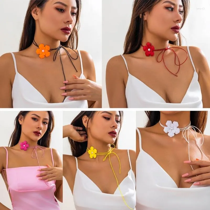Choker Flower Wax Thread Wrapped Necklace Unikt Neckchain Justerbar klavikelkedja för fashionabelt individuella kvinnors dropship