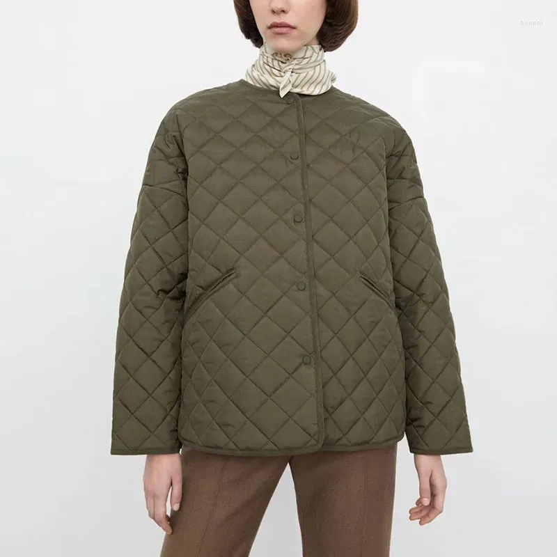 2023 Womens Black Green Argyle Parka Jacket Single Breasted Front