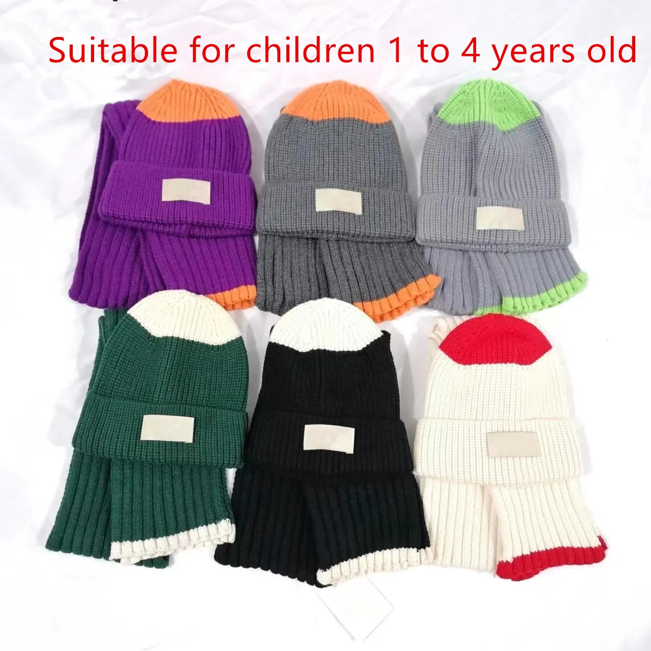 Ensemble de bonnets écharpe chauds d'hiver pour enfants, costume chapeau et écharpe, bonnet de créateur de mode adapté aux enfants de 1 à 4 ans