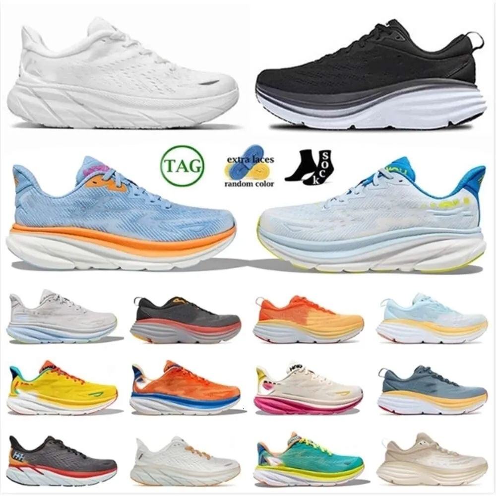 Clifton Hoka 9 Hokas One Bondi 8 Triple White Black Peach Whip Men