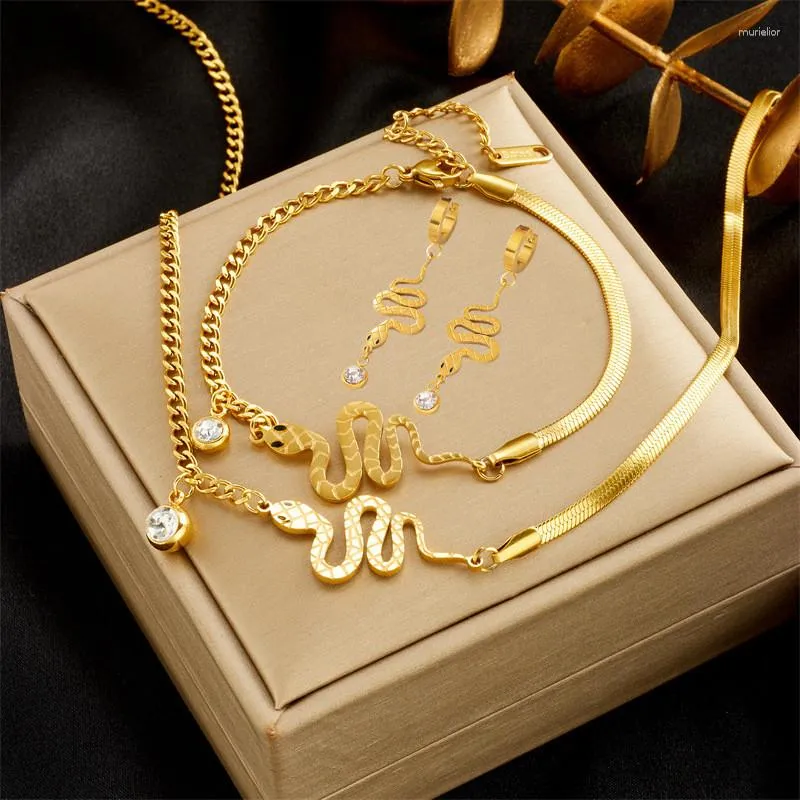 Necklace Earrings Set 316L Stainless Steel Simple And Luxurious Design Bracelet Snake Shaped Pendant Jewelry