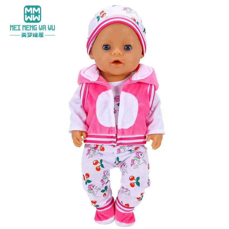 Bebekler 43 45cm bebek oyuncak doğumlu bebek kıyafetleri üç parça moda ceket ve tulum kızı hediyesi 230928