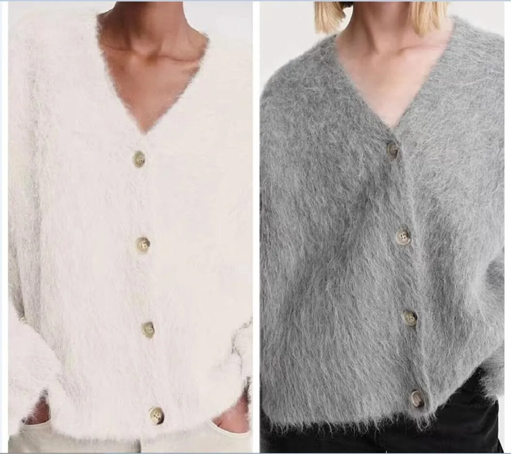 2023 Tot Autunno Nuovo Cardigan lavorato a maglia sciolto in lana di alpaca con scollo a V Top minimalista in tinta unita