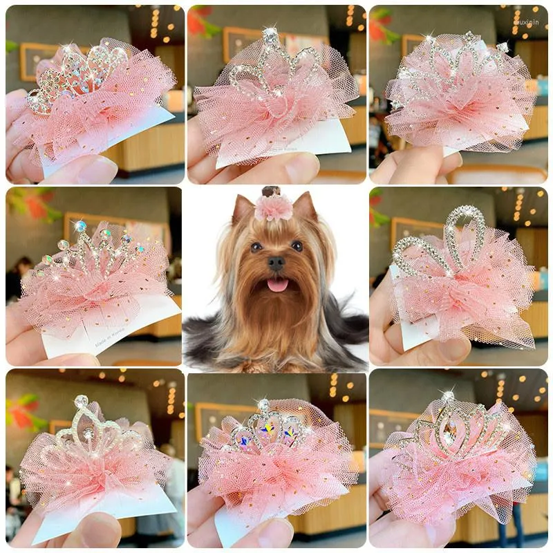 Dog Apparel Cat Pet Hair Clip Cute Lace Princess Crown Wedding Birthday Party Pography Decoration Supplies Year Gift