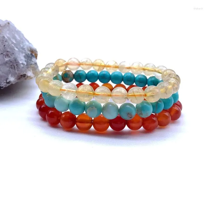 Strand Fashion Stone Perles Bracelet Ensembles 8 Mm Perlé Hommes Femmes Bracelet Élastique Citrines Cornaline Turquoises Goutte