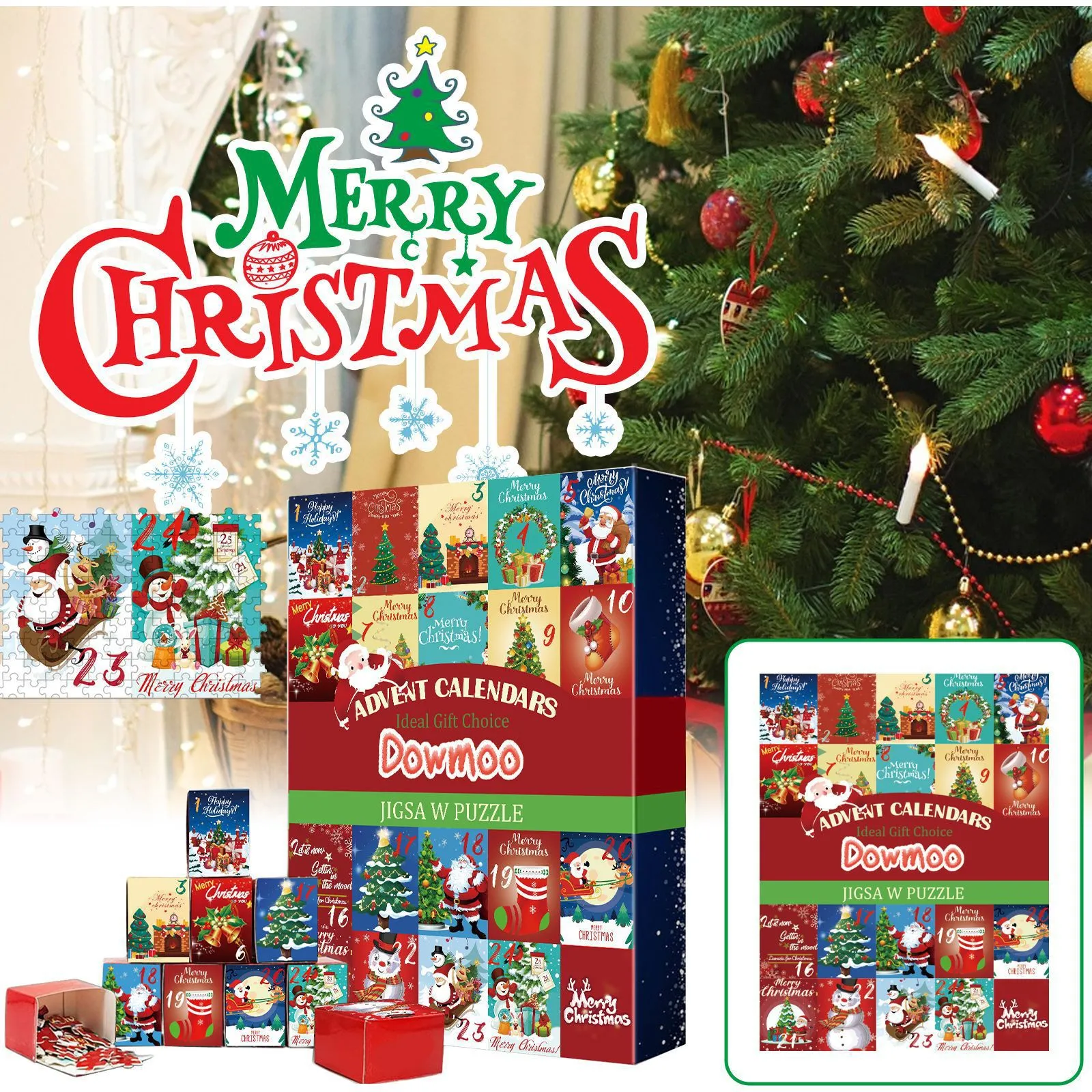 Adventskalender 2023 Kerstlegpuzzels, 24 Dagen Verrassing Kerst Aftelkalenders, Geweldige Kousvuller Kerstcadeaus Puzzel Woondecoratie
