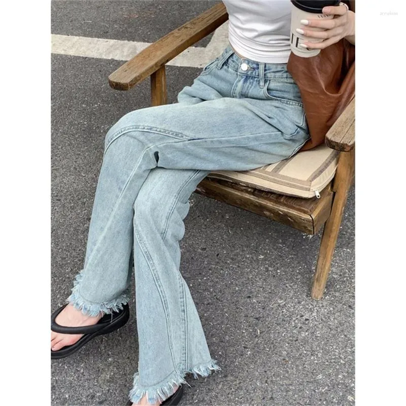 Kadınlar Kot pantolon yüksek rise amerikan tarzı kadın moda alevlendi geniş bacak pantolon gündelik tasarım duygusu vintage bayan uzun
