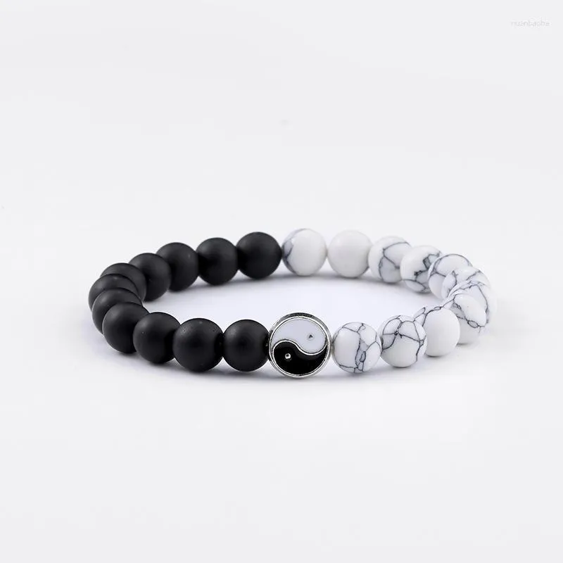 Strand Tai Chi Yin Yang White Turquoise Frosted Black Handmade Beaded Bracelet For Women Men