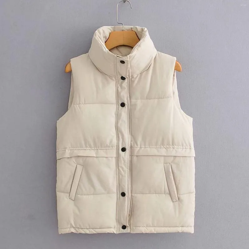 Women's Vests Fashion Autumn Stand Collar Elegant Coats Warm Outerwear  Casual Pocket Sleeveless Winter Women Cotton Padded Jackets