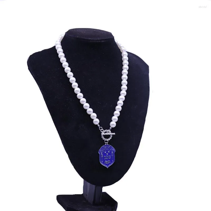 Choker Lady Party Gifts Custom OT Buckle Zeta Phi Beta Shield Pendant Society Greek Pearl Necklaces