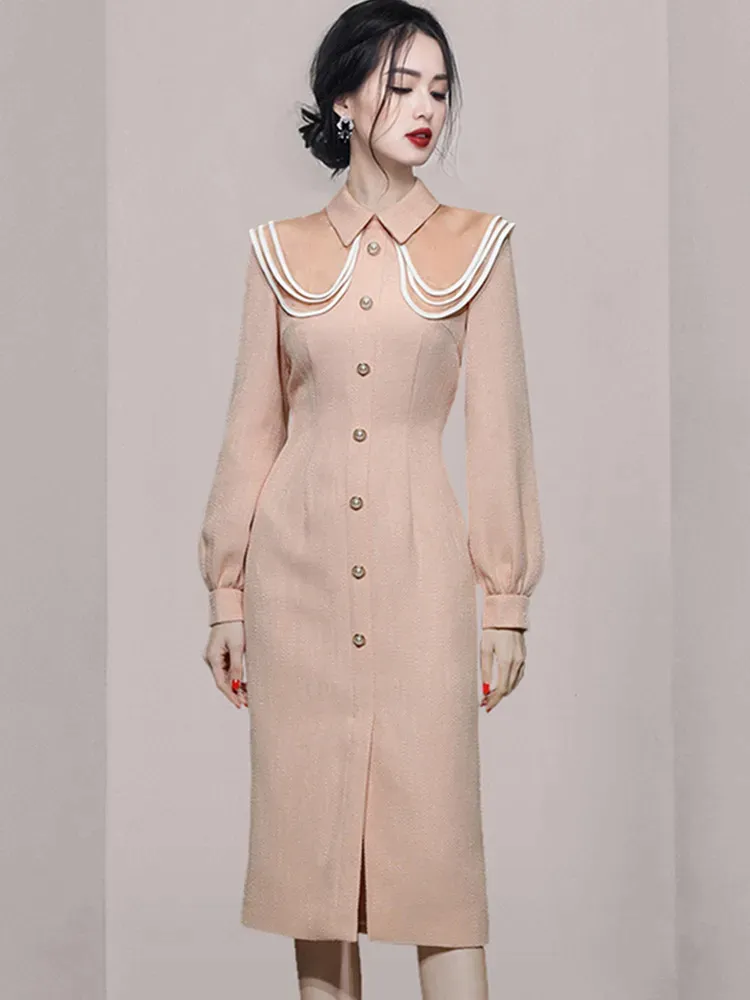 woolen party dresses Women's Knitted Dress Autumn and Winter Slim Fit Long Sleeves Sweater  Dresses Midi Party Woolen Skirt.(Apricot,Small) at Amazon Women's Clothing  store