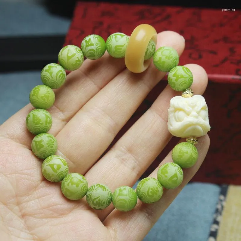 Strands naturliga Green Bodhi Root Armband Pray Buddha Pendant Meditation Make Wood Pärlor Kvinnliga smycken