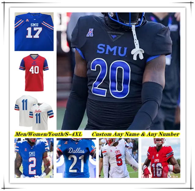 NCAA College SMU Mustangs Football Jersey Preston Stone Jaylan Knighton Eric Dickerson Isaiah Nwokobia Alexander Kilgore Moochie Dixon LJ Johnson Jr Hudson Wilson