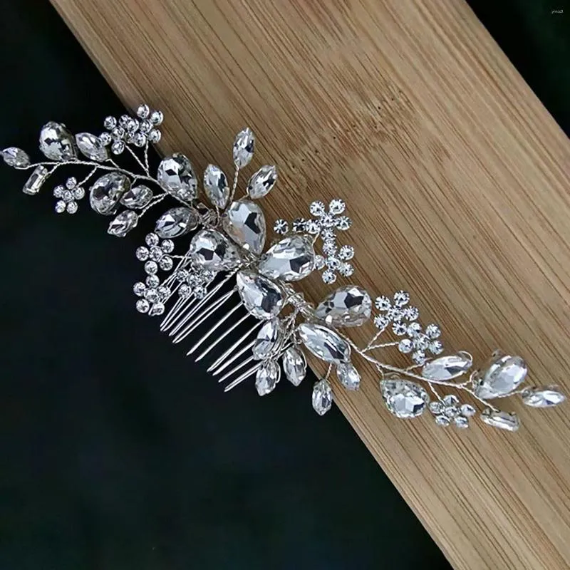 Hårklämmor glittrande strass pannband med kammar handgjorda blomma kronan brud bröllop hårband brud kvinnor fest smycken
