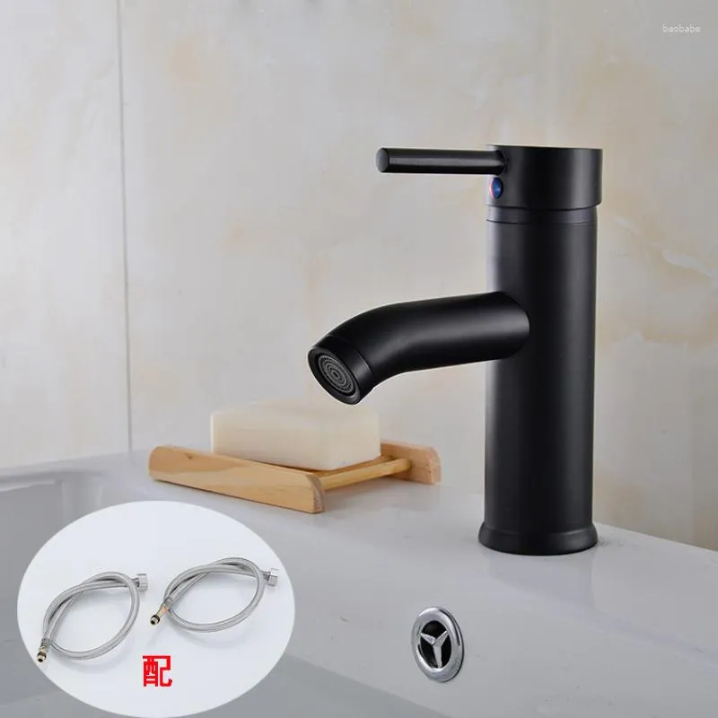 Bathroom Sink Faucets Black Faucet Minimalist Style Cold Water Mixer Tap Stainless Steel Basin