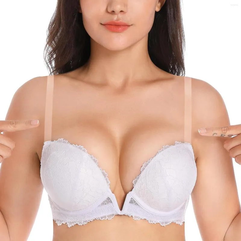 Bras YBCG Lace Bralette Deep V Push Up 1/2 Cups Sexy Invisible Adjusted  Straps Extra Thick Padded For Women Mesh Hollow From 13,04 €