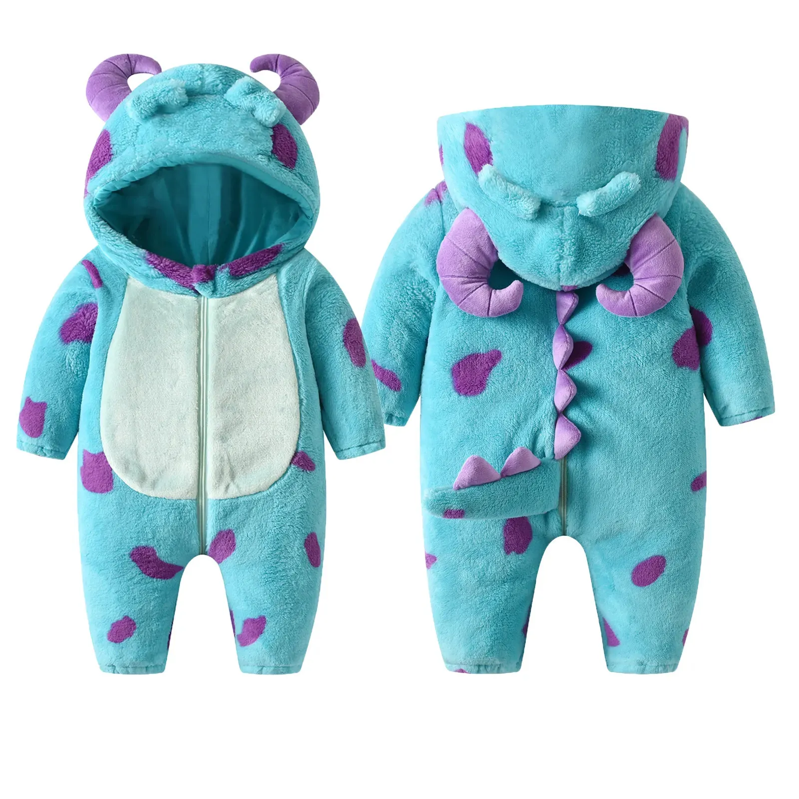 Rompertjes Peuter Baby Dikker Fleece Cartoon Dier Hoorn Capuchon Jumpsuit Warme Kinderen Winter Bovenkleding Baby Speelpakjes Kleding 230928