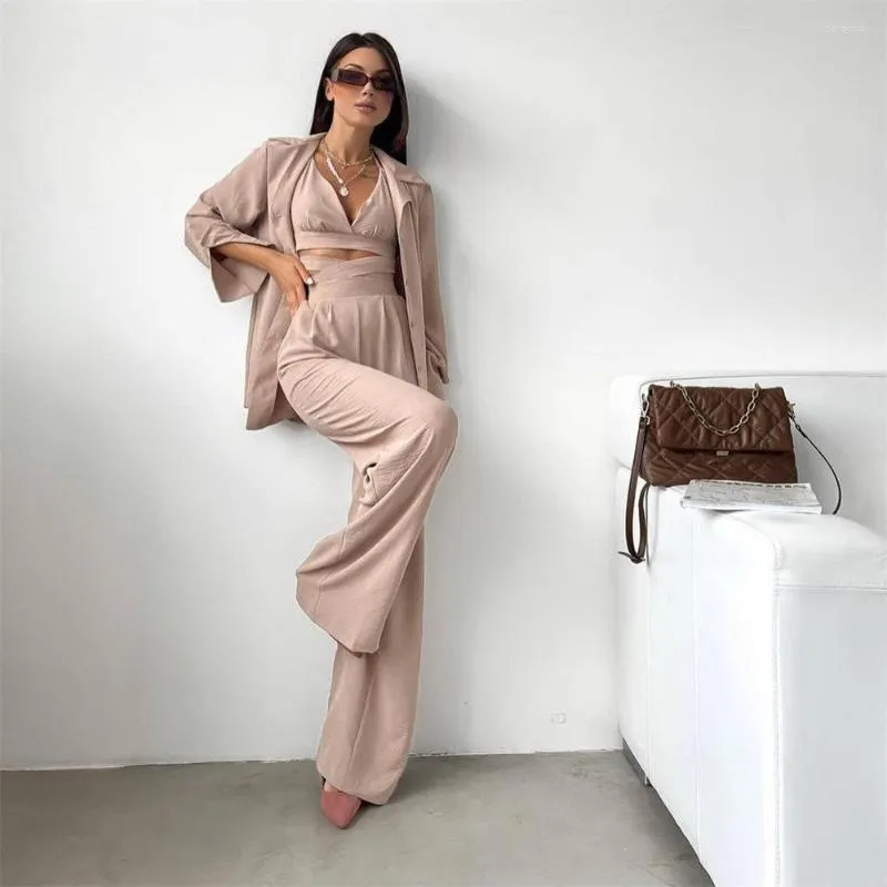 Kvinnors tvåbitar byxor Spring Summer Trouser Suit Set For Women Office Wear Chic Shirts Elegant Wide Outfits Tracksuit Mujer