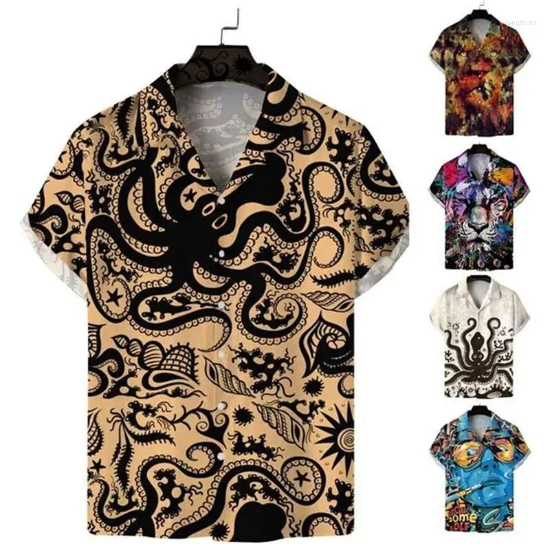 Camicie casual da uomo Elementi animali Stampa per uomo Tshirt grafica 3D Tiger Streetwear Tendenza moda Manica corta Monopetto