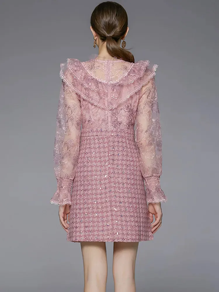 Basic Casual Dresses Light Luxury Embroidery Sequin Tweed Patchwork Dresss  Womens Stand Collar Long Sleeve Ruffle Woolen Dress Female Clothing2024  From Julia_dress, $44.95 | DHgate.Com