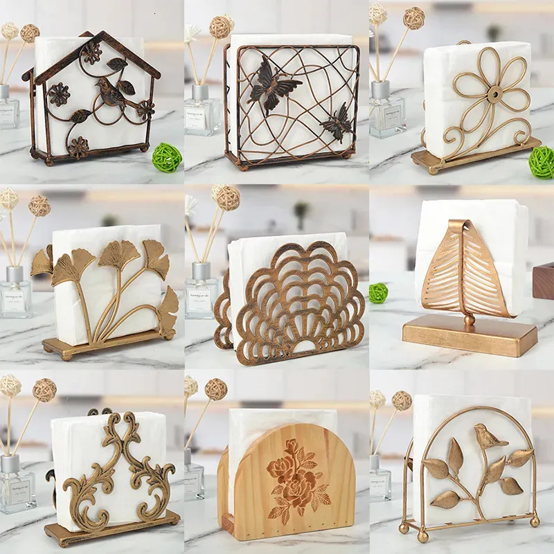 Decorative Objects Figurines Creative Retro Tissue Holder Do Old Wrought Iron Kitchen Storage Rack Restaurant Desktop Vertical Cafe Napkin Rack. 230928