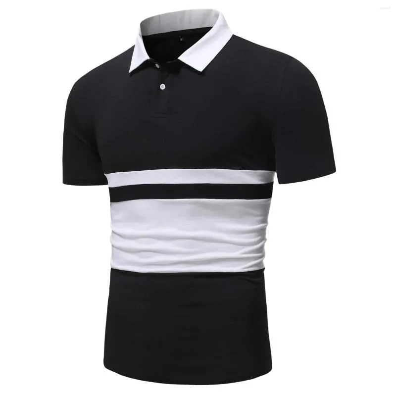 T-shirts pour hommes Hommes Printemps Été Mode Sports Top Chemise Coton Patchwork Bouton Revers Manches Courtes Lâche