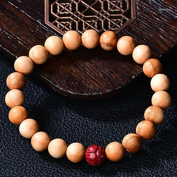 Strand Old Mahogany Cinnabar Lotus Hand Beaded Ladies Retro Wooden Beads Bracelet Women Fashion Jewelry