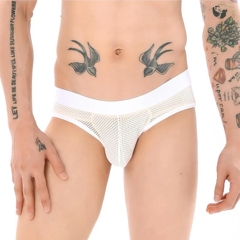 Underpants Sexy Mens Hollow Underwear Gay Slips Lingerie Briefs  Transparente Fishnet Malha Penis Bolsa Hombre Calcinhas De $46,36