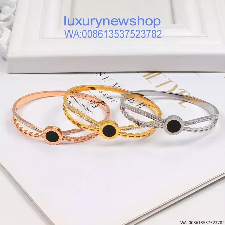 2023 Luxury Nail Roman numerals Diamond Bracelet Women Stainless Steel Rose Gold Couple Bangle Fashion Jewelry Valentine Day Gift for Girlfriend Proposal Wedding