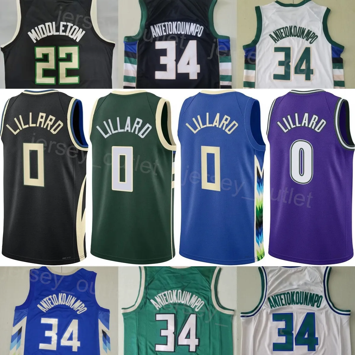 Basketball cousu Damian Lillard Jerseys 0 Giannis Antetokounmpo 34 Khris Middleton 22 Déclaration de broderie gagnée Respirant pour les fans de sport Icône Hommes Vente