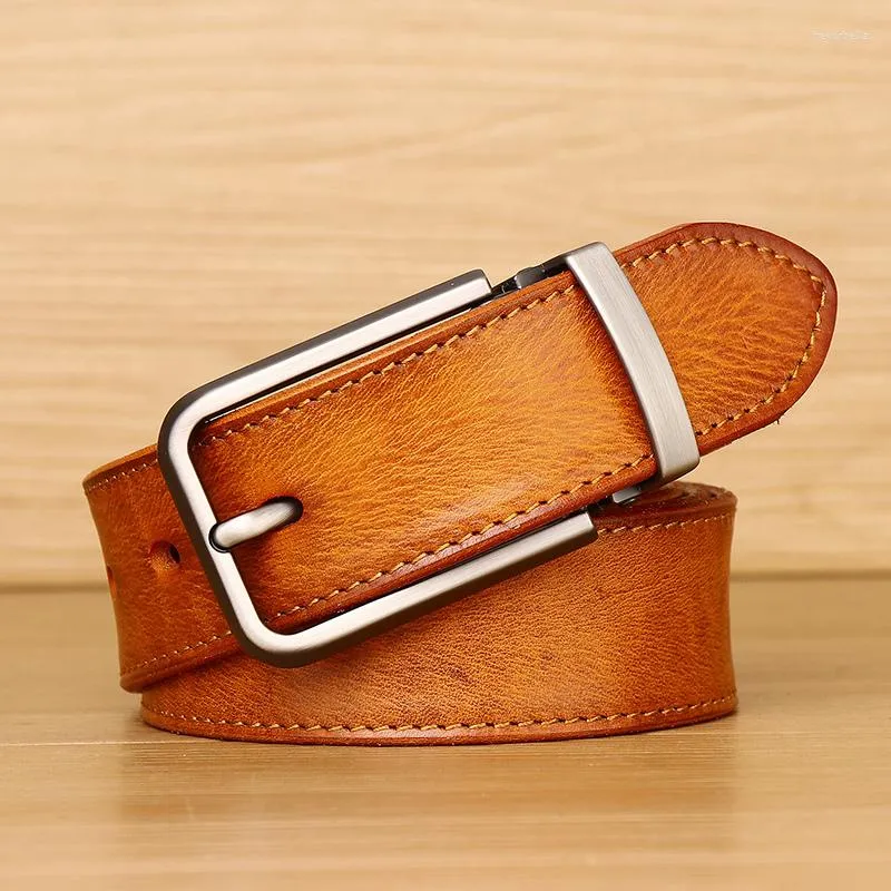Belts 3.3CM Fashion Genuine Leather Pin Buckle Belt For Men's Luxury Vegetable Tanned Jeans Man Gift