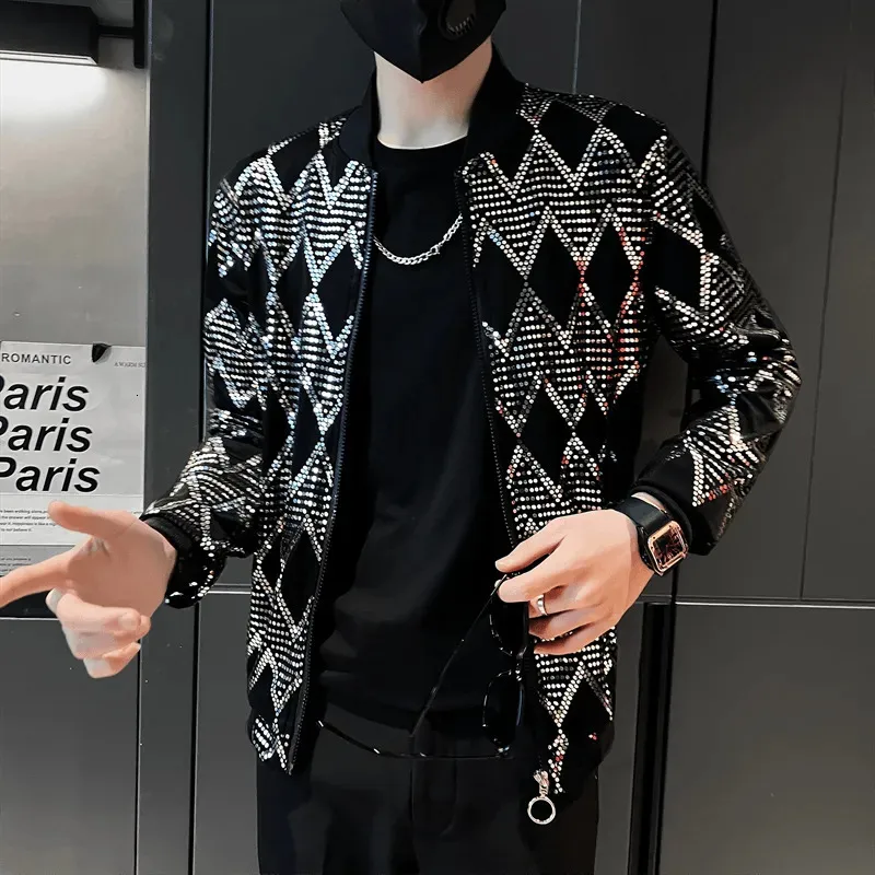 Vestes homme Jas hommes diamant Plaid vestes hommes Hip Hop Y2K Bombers Veste boîte de nuit scène Streetwear mince manteau vêtements Veste Homme 230928