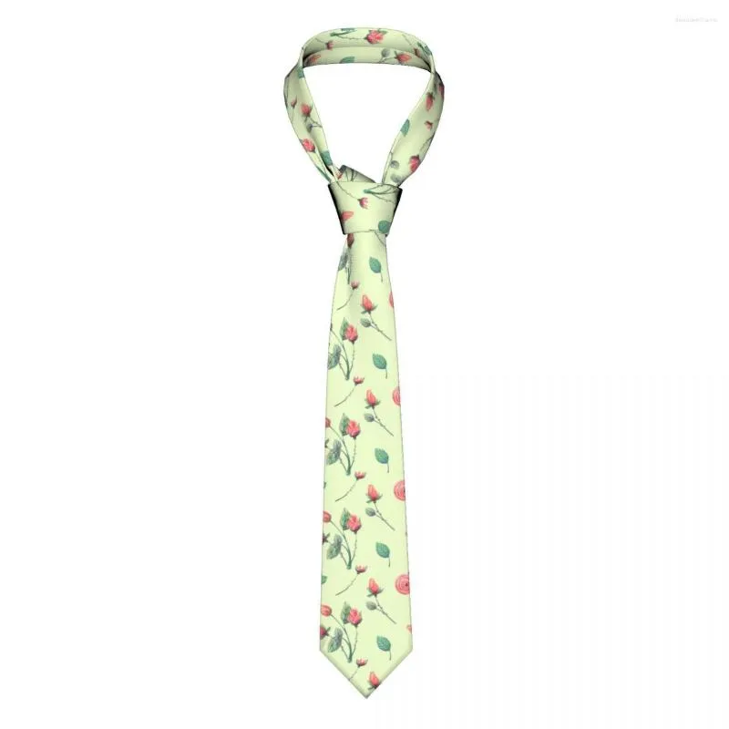 Bow Ties Green Background With Flowers Necktie Men Skinny Polyester 8 Cm Wide Pink Flower Neck Tie For Accessories Gravatas Business