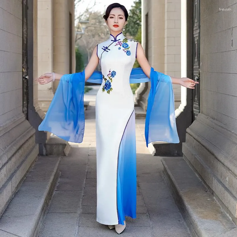 Ropa tnica Estilo chino Robe Vestidos de noche 2023 Orientale Vintage Moderno Qipao Mujeres China Ropa Eleganti Buena Calidad Cheongsam
