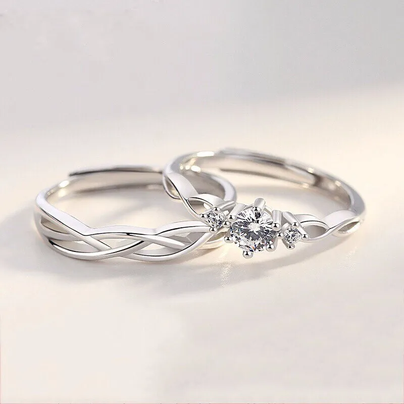 Couple Ring Korean Version of Enthusiastic Love Opening Wedding Ring Men and Women Diamond Pair Ring Silver Plated Ring Manufacturer Wholesale