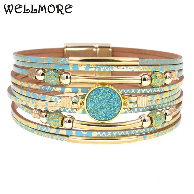 Bangle WELLMORE women bracelets bohemia fashion wrap bracelet leather for Female Jewelry wholesale 230928