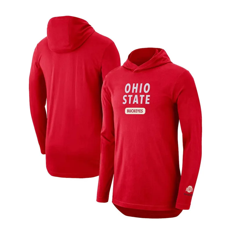 Kolej Ohio State Buckeyes T-Shirt Hoodie Özel Erkekler Kolej Futbol Forması Kapşonlu Tişörtlü Uzun Kollu Yetişkin Boyut Baskılı Gömlek