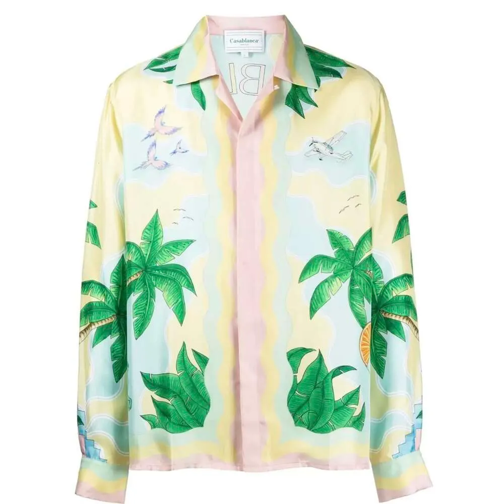 Casablanca flor de seda camisa solta masculina designer botão acima camisas de praia polos casuais havaianos