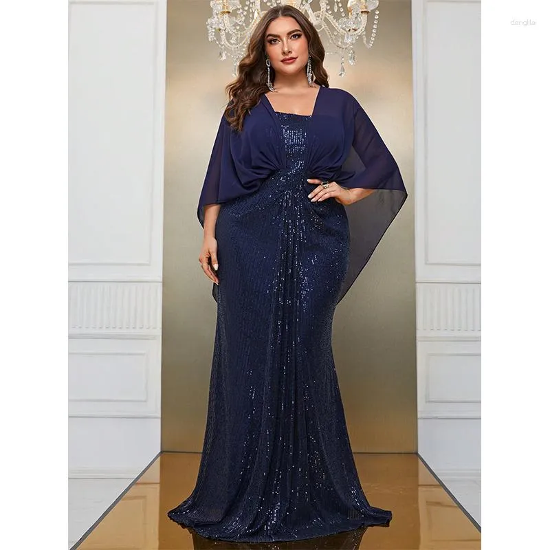 Sparkling Chiffon Black Maxi Evening Dress For Plus Size Women