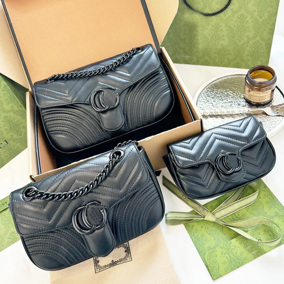 Designers väskor kvinnor axelväska marmont handväska messenger totes mode metalliska handväskor klassisk crossbody clutch vacker axel väska kedja med låda