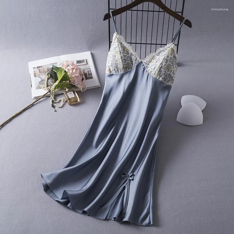 Summer Silk Chemise Sleepwear For Women Sexy V Neck Sling Lace Satin Pajamas Nightdress From Immortwine 15.77 DHgate.Com