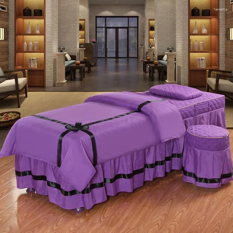 Säng kjol fyrdelar uppsättning av bomullskudde pall quilt massage täcker sängöverdrag med uteplats ansikte fluga hemtextil rosa lila