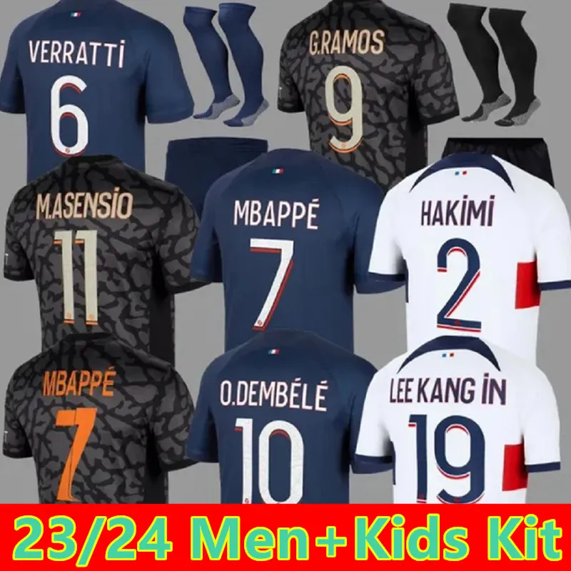 2023 2024 MAILLOT DE FOOT MBAPPEサッカージャージーコロムアニO.Dembele Asensio Hakimi Ugarte Footbale Shirt 23 24 Hommes Enfants Men Kit