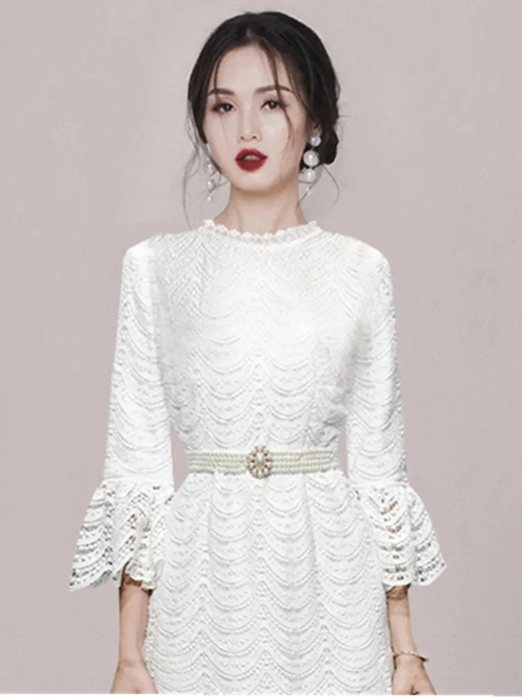 chinese dress ladies White Long Sleevess Plus Size Mermaid Belt Wedding Dresses
