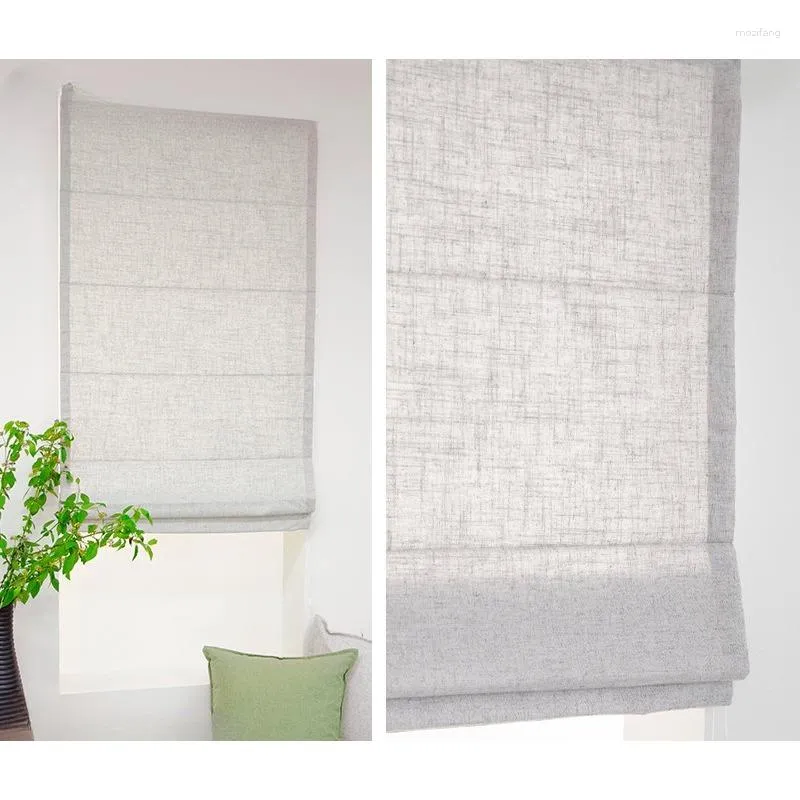 Cortina opaca de algodón y lino tirado a mano, liso, doble capa, persiana enrollable romana para sala de estar