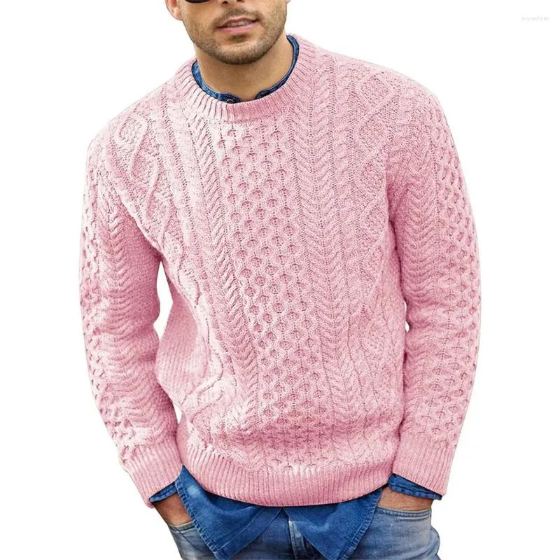 Men's Sweaters Pink Sweater 2023 Autumn/Winter Solid Color Pullover Knitted Twisted Warm Underwear